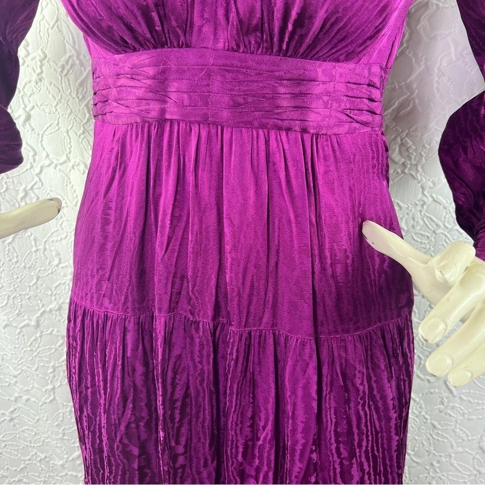 Sabina Musayev Ray Satin Jacquard Tiered Midi Dress Purple S - Picture 2 of 10